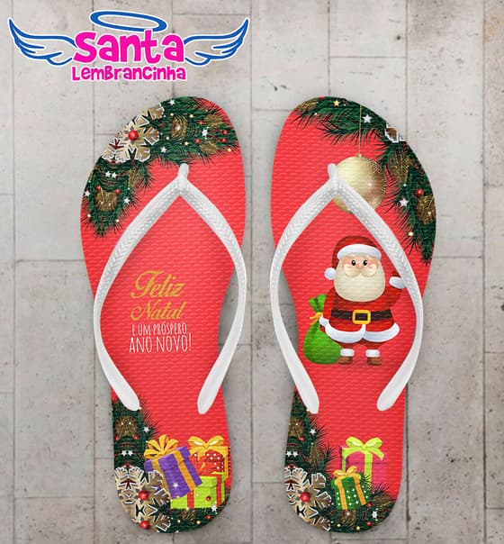 Chinelo Natal Papai Noel com Fundo Vermelho Personalizado COD 5701