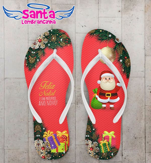 Chinelo Natal Papai Noel com Fundo Vermelho Personalizado COD 5701