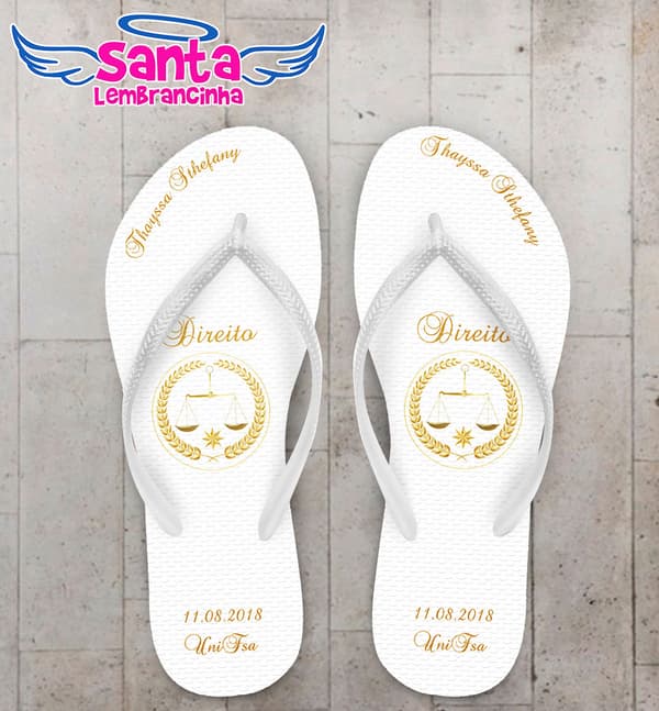 Chinelo Formatura Direito Fundo Branco com Brasão COD 5764