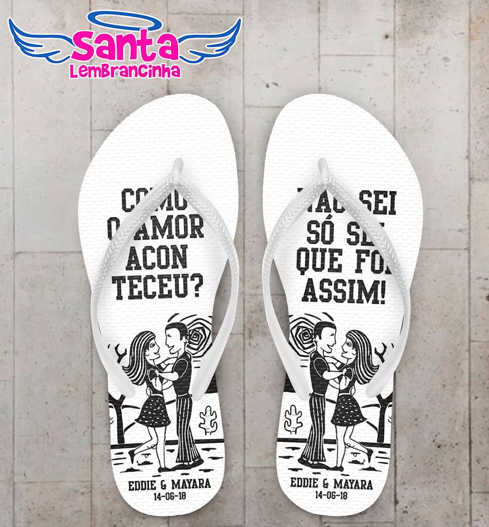 Chinelo Casamento Noivinhos Cordel com Texto Personalizado COD 5373