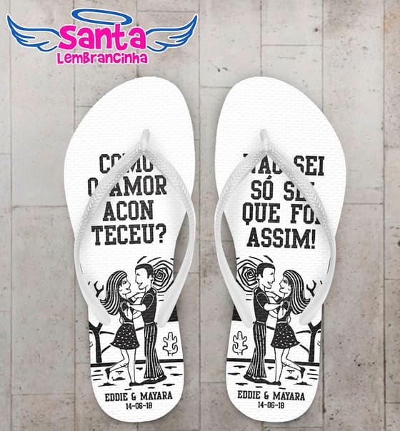 Chinelo Casamento Noivinhos Cordel com Texto Personalizado COD 5373