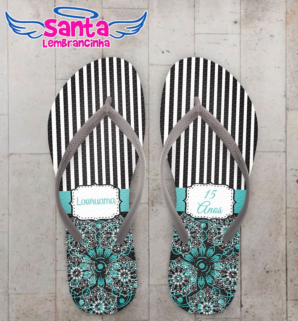 Chinelo Debutante - 15 Anos Listrado com Flores Personalizado COD 5643