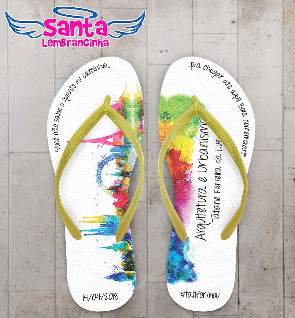 Chinelo Formatura Arquitetura e Urbanismo Fundo Com Cidade de Tinta COD 5752