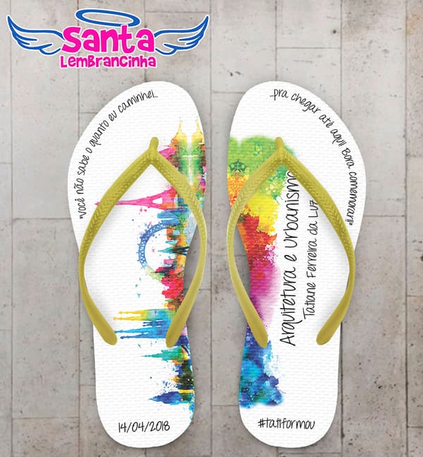 Chinelo Formatura Arquitetura e Urbanismo Fundo Com Cidade de Tinta COD 5752