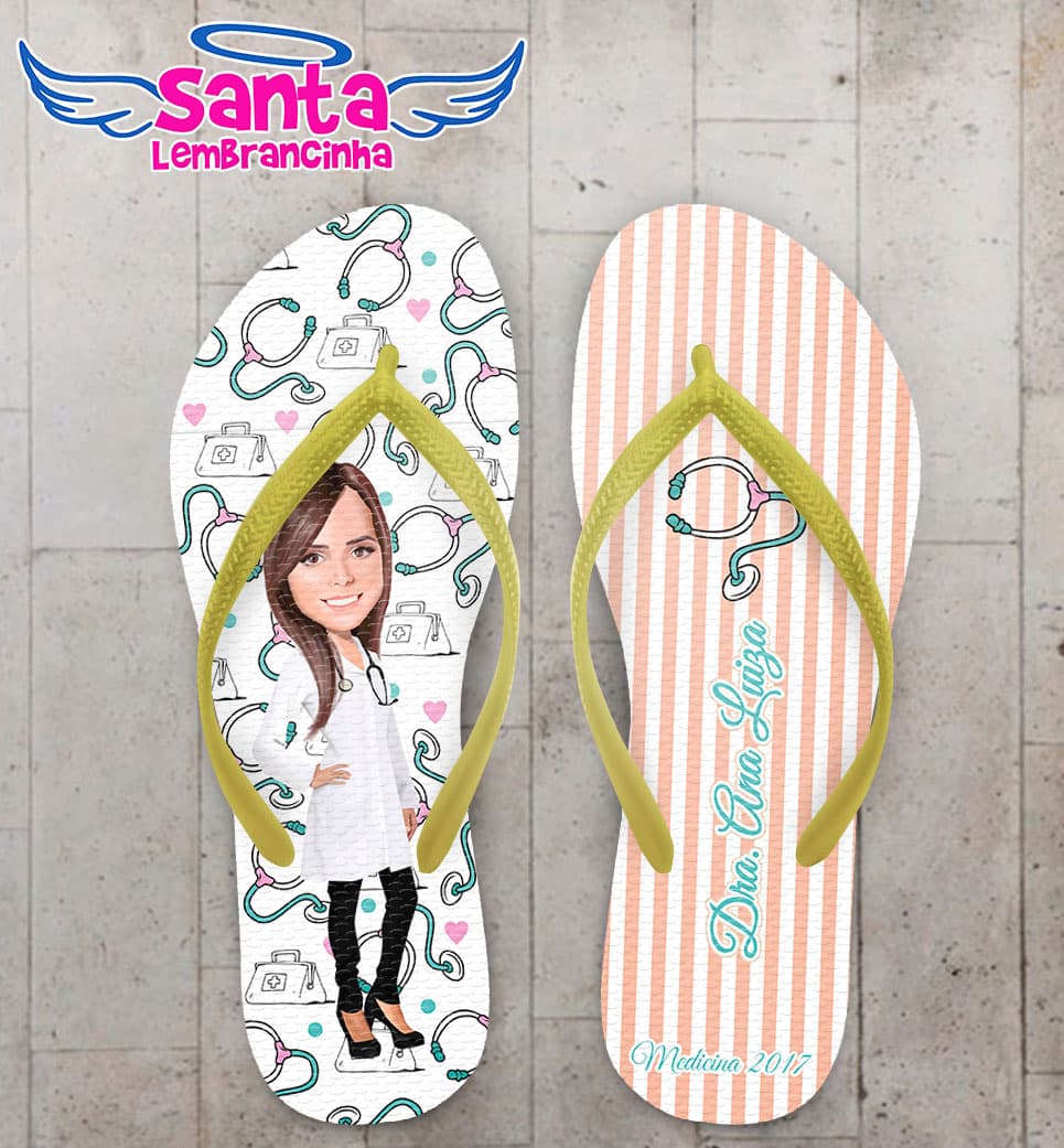 Chinelo Formatura Medicina Caricatura com Esteto Fundo Listrado COD 5789