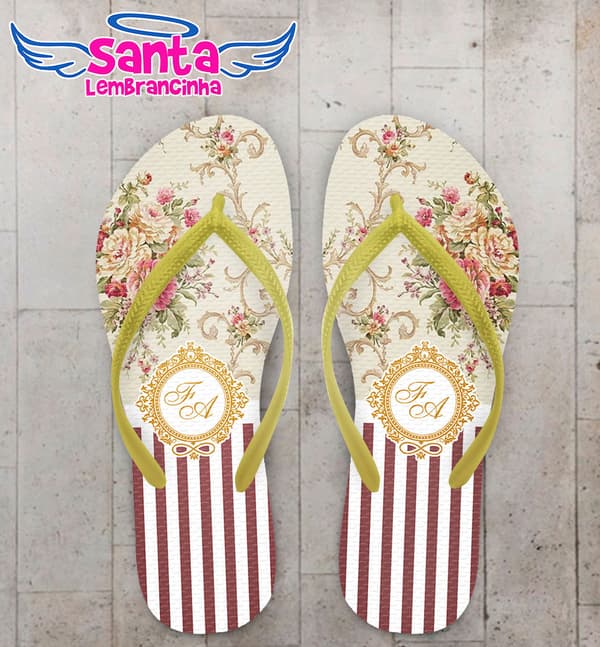 Chinelo Casamento Listras e Monograma Personalizado COD 5310