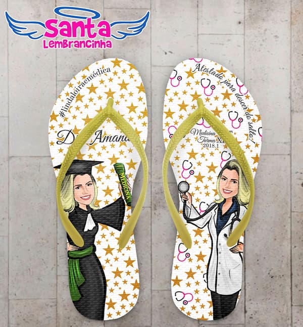 Chinelo Formatura Medicina Caricatura com Fundo de Estrelas COD 5801