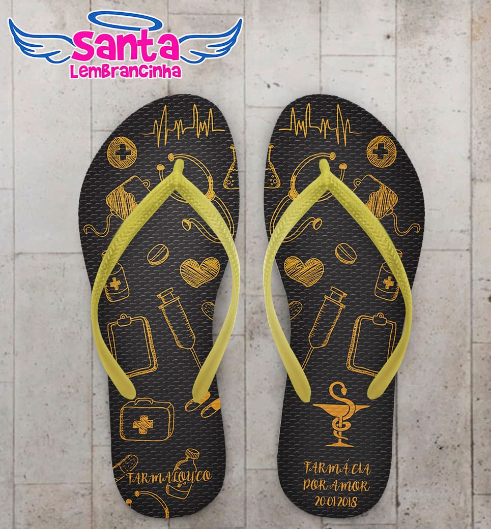 Chinelo Formatura Medicina Detalhes Dourado COD 5781