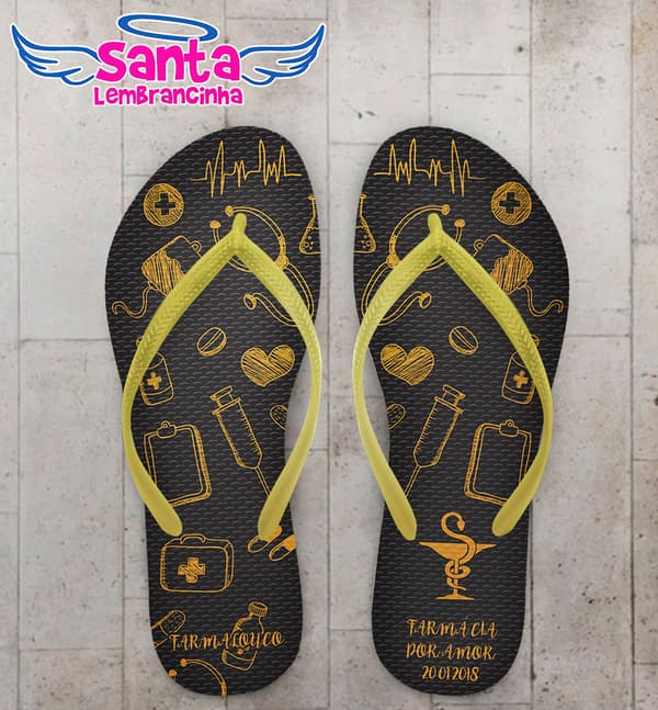 Chinelo Formatura Medicina Detalhes Dourado COD 5781