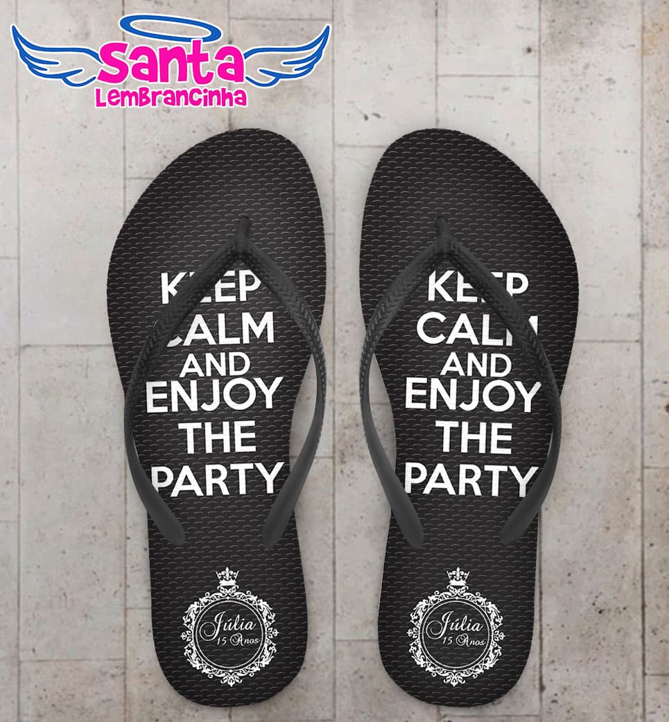 Chinelo Debutante - 15 Anos Keep Calm Fundo Preto Personalizado COD 5642