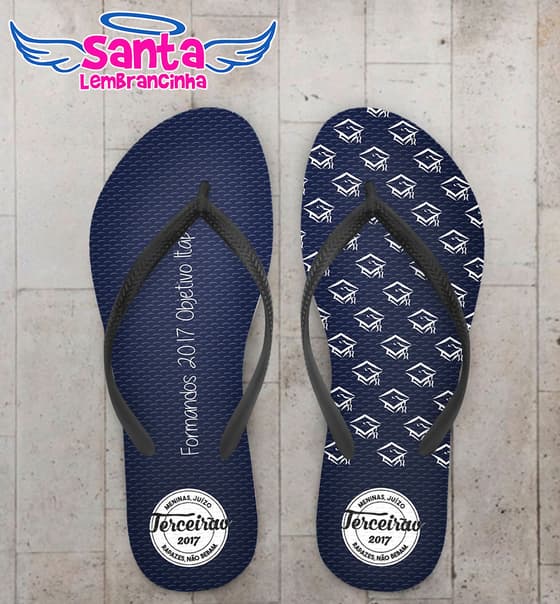 Chinelo Formatura Terceirão Fundo Azul com Capelos COD 5831
