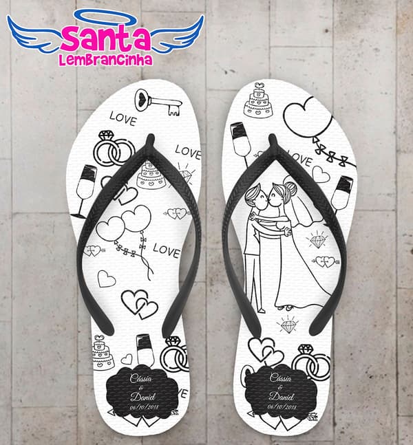 Chinelo Casamento, Noivinhos com Ícones de Casamento Personalizado COD 5368