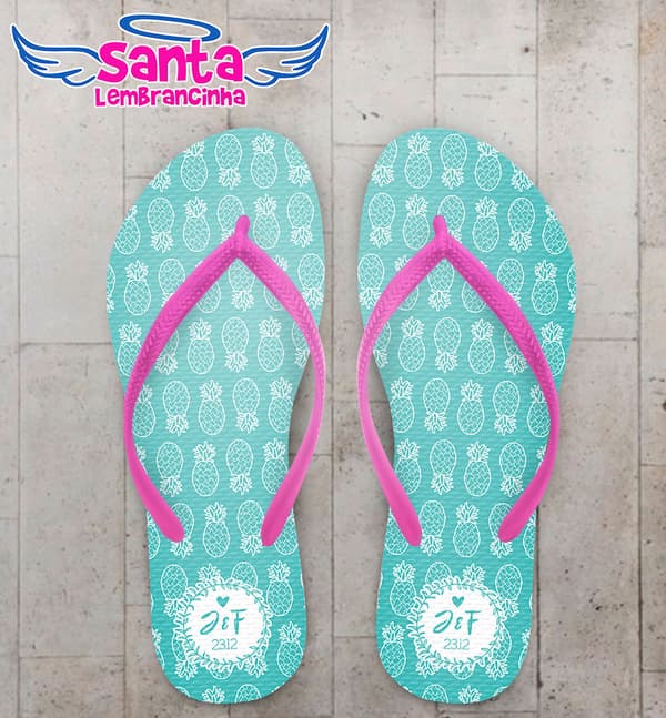 Chinelo Casamento Abacaxi e Monograma Personalizado COD 5322