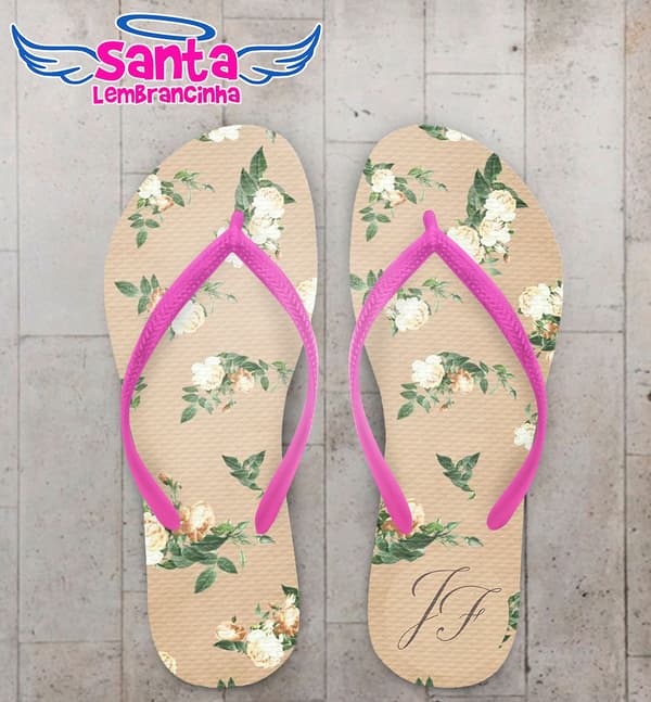 Chinelo Casamento Fundo com Flores Personalizado COD 5377