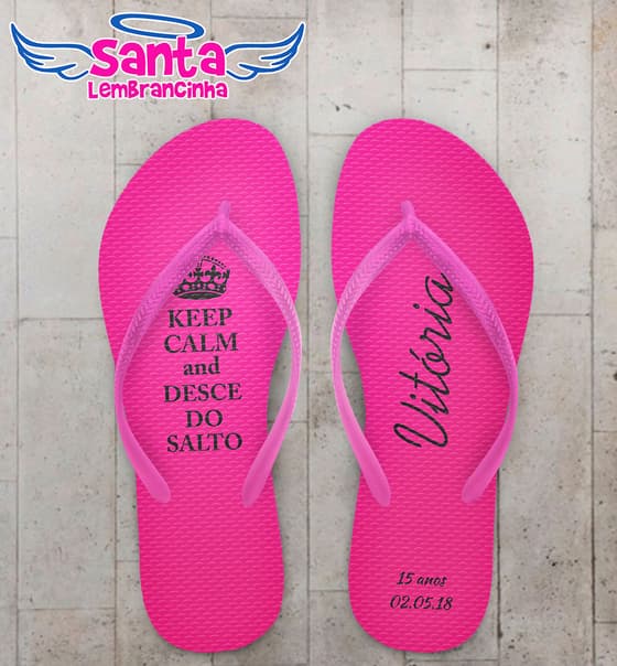 Chinelo Debutante - 15 Anos Keep Calm Fundo Rosa Personalizado COD 5634