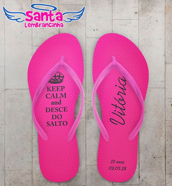 Chinelo Debutante - 15 Anos Keep Calm Fundo Rosa Personalizado COD 5634