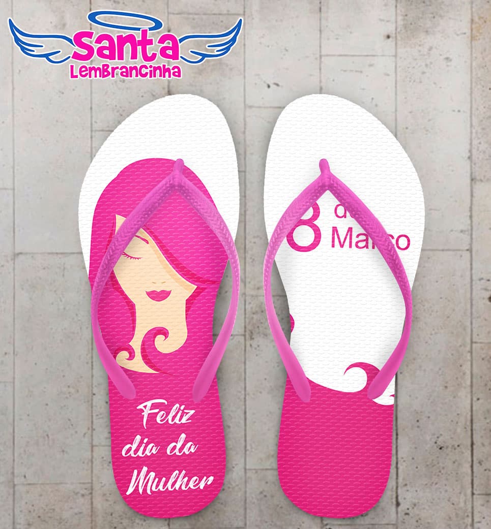 Chinelo Dia da Mulher Cabelo Rosa Personalizado COD 5652