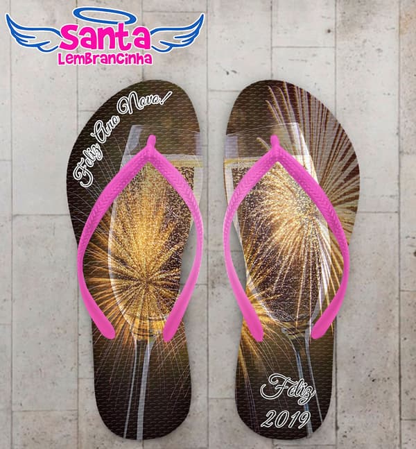 Chinelo Ano Novo Taça com Fogos de Artifício Personalizado COD 5707