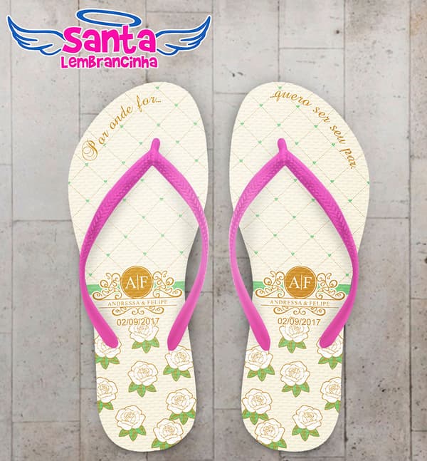 Chinelo Casamento Flores e Monograma Personalizado COD 5298