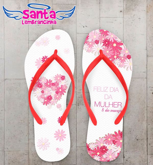 Chinelo Dia da Mulher Coração de Flores Personalizado COD 5661