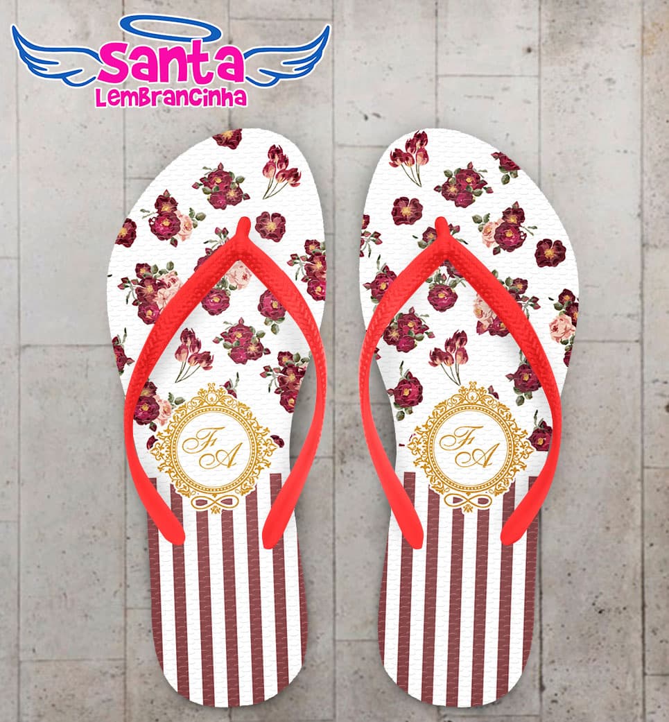 Chinelo Casamento Flores e Listras Personalizado COD 5309