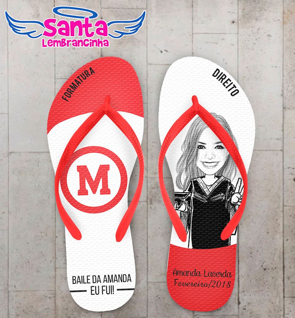 Chinelo Formatura Direito Vermelho e Branco com Caricatura COD 5761