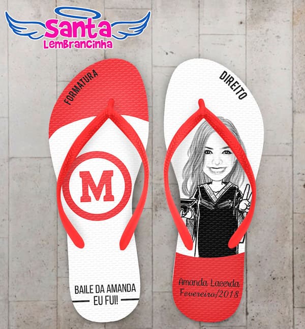 Chinelo Formatura Direito Vermelho e Branco com Caricatura COD 5761