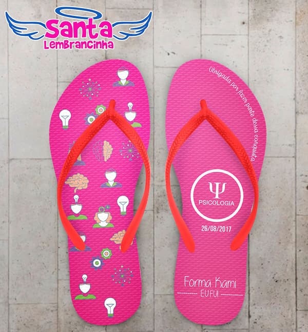 Chinelo Formatura Psicologia Fundo Rosa com Ícones COD 5827