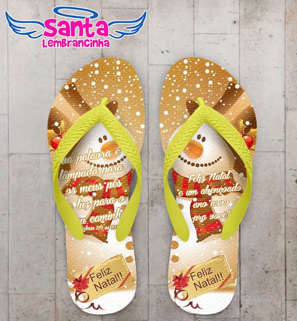 Chinelo Natal Boneco de Neve com Escrita Personalizado COD 5698