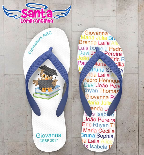 Chinelo Formatura Infantil Coruja Fundo Branco COD 5776