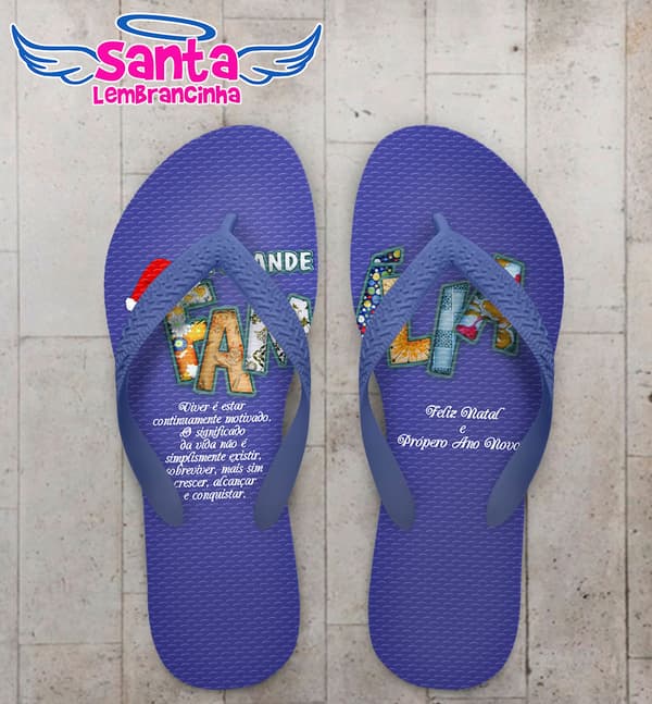 Chinelo Natal A Grande Família Fundo Azul Personalizado COD 5664