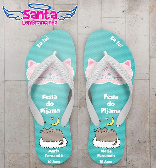 Chinelo Infantil Festa do Pijama, Gato Fundo tiffany Personalizado COD 5456