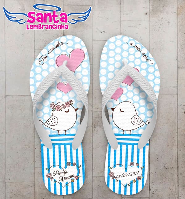 Chinelo Casamento Pássaros com Fundo Azul Personalizado COD 5311