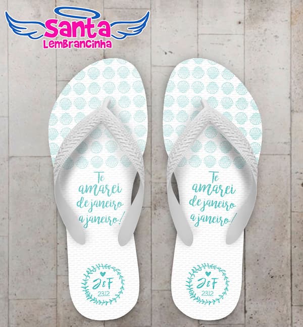 Chinelo Casamento Conchas do Mar e Texto Personalizado COD 5323