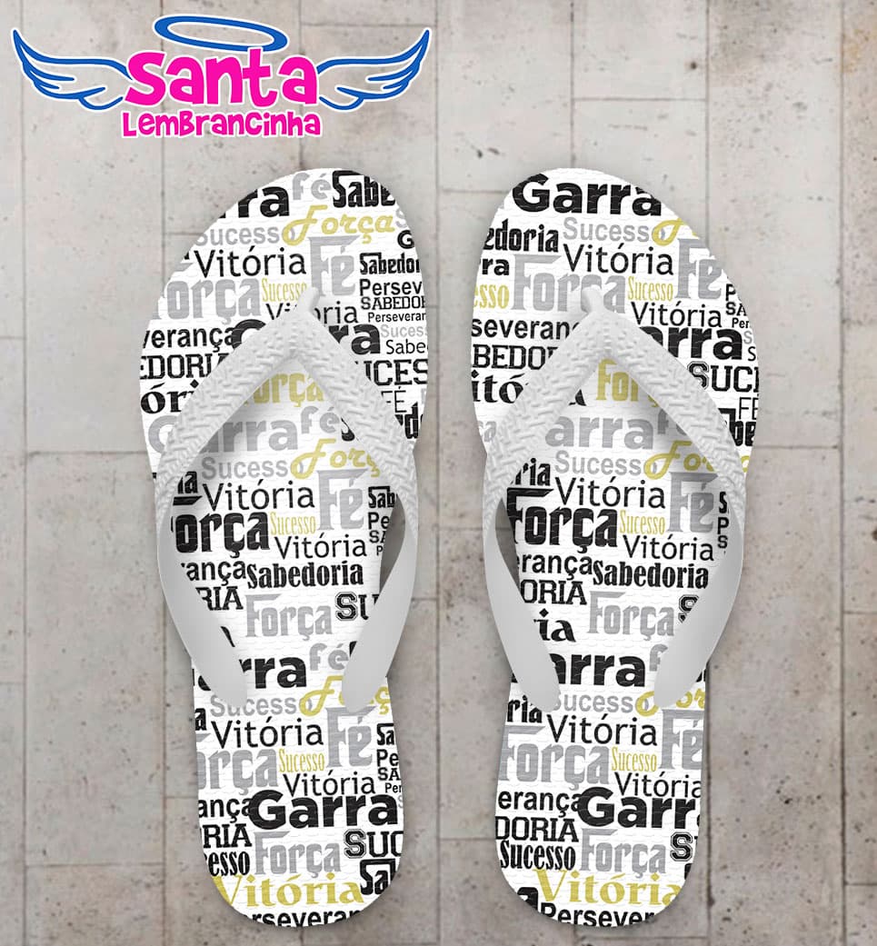Chinelo Ano Novo Fundo Branco com Escritas Personalizado COD 5702