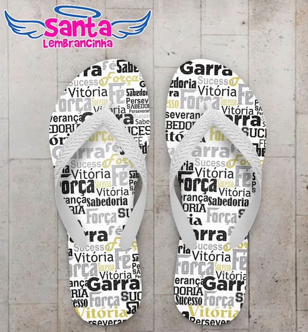 Chinelo Ano Novo Fundo Branco com Escritas Personalizado COD 5702