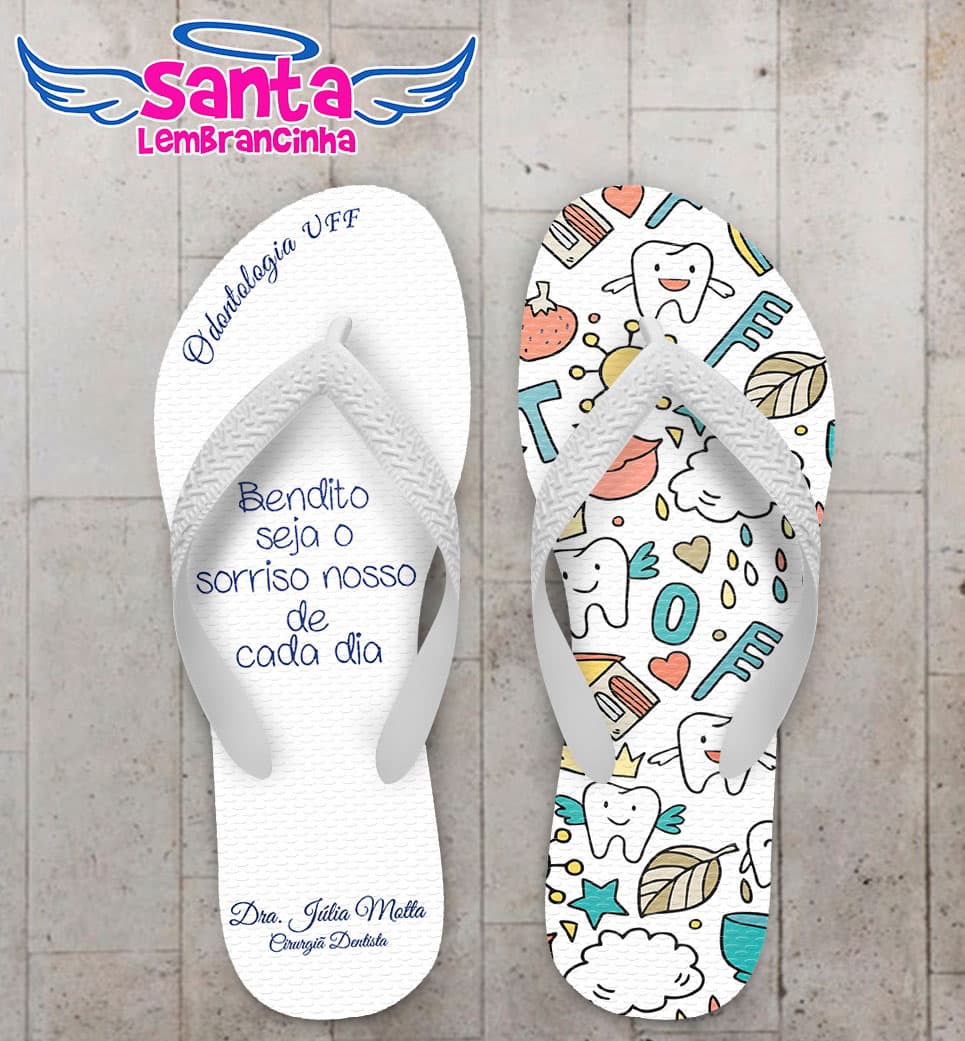 Chinelo Formatura Odontologia Ícones e Frase Fundo Branco COD 5815