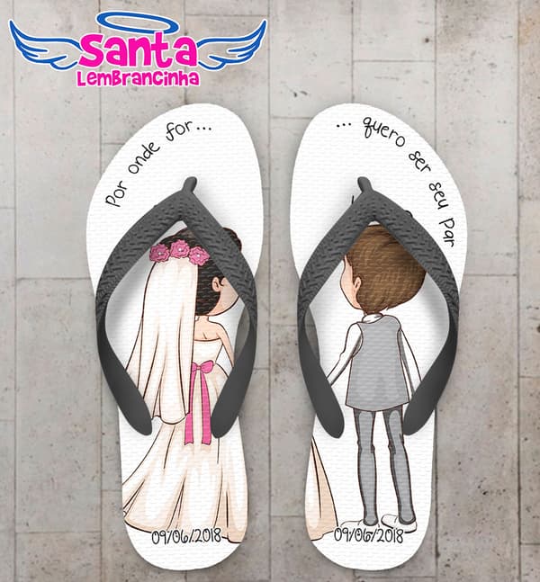 Chinelo Casamento Noivinhos, Por onde for eu quero ser seu par Personalizado COD 5343