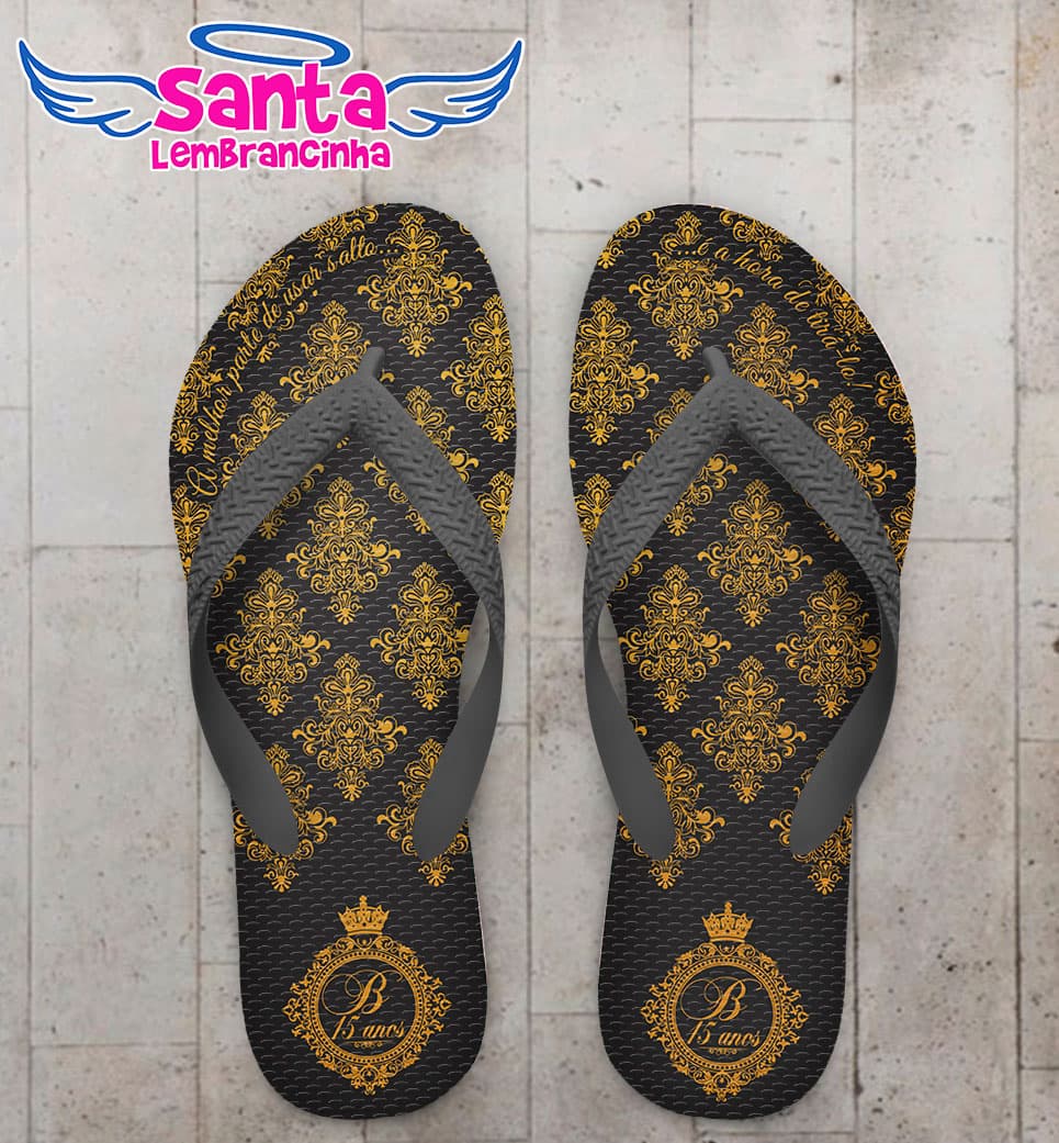 Chinelo Debutante - 15 Anos Arabesco com Fundo Preto Personalizado COD 5638