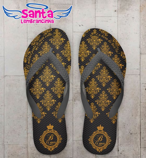 Chinelo Debutante - 15 Anos Arabesco com Fundo Preto Personalizado COD 5638