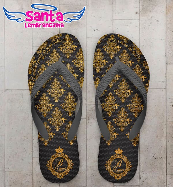 Chinelo Debutante - 15 Anos Arabesco com Fundo Preto Personalizado COD 5638