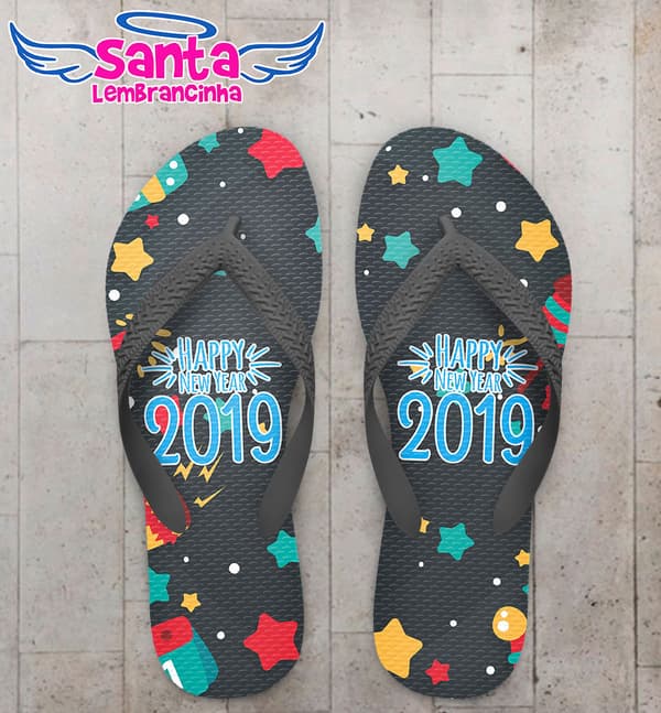 Chinelo Ano Novo Fundo Preto com Estrelas Personalizado COD 5710