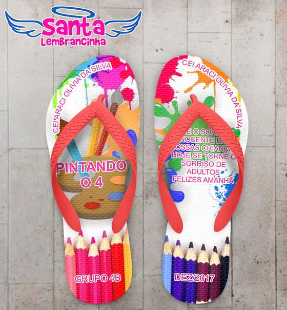 Chinelo Formatura Infantil Fundo Branco com Tintas COD 5777