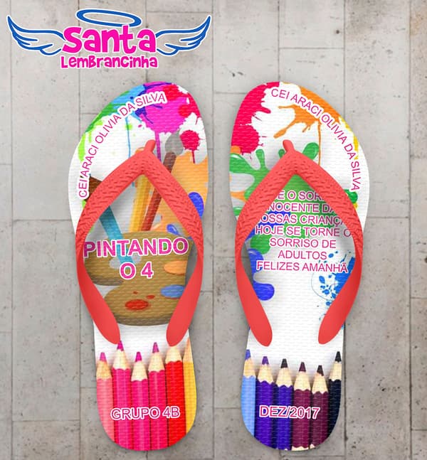 Chinelo Formatura Infantil Fundo Branco com Tintas COD 5777