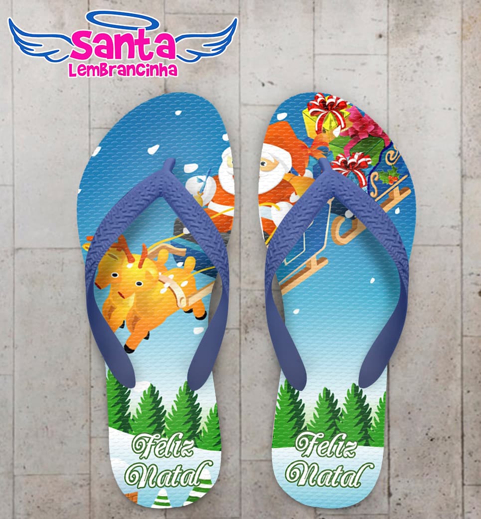 Chinelo Natal Papai Noel Voando no Trenó Personalizado COD 5669