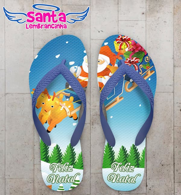 Chinelo Natal Papai Noel Voando no Trenó Personalizado COD 5669