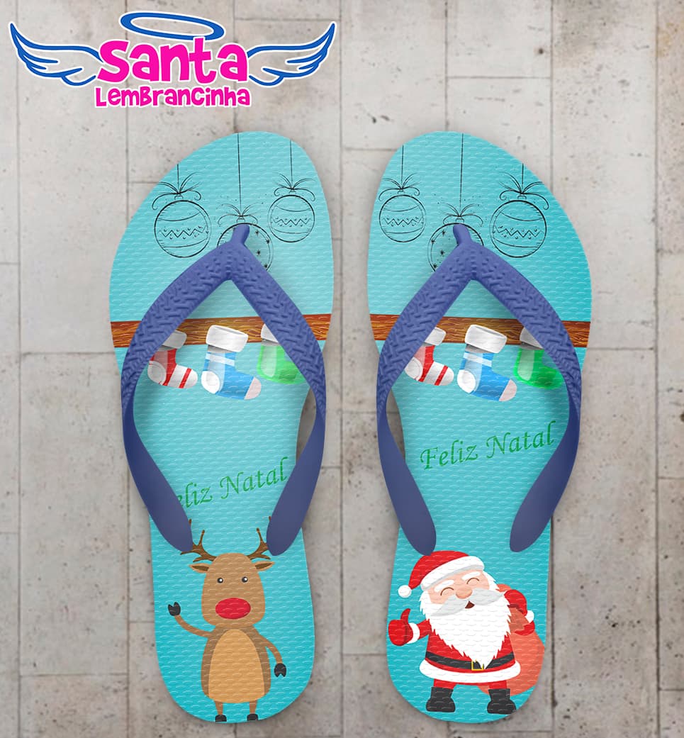 Chinelo Natal Papai Noel e Rena Cute Personalizado COD 5688