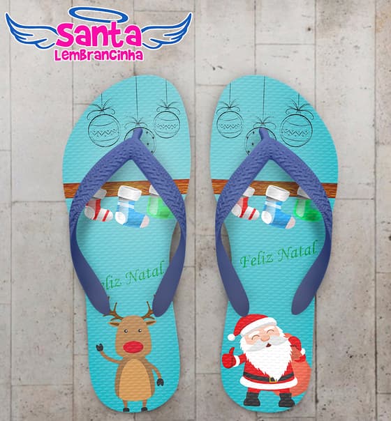 Chinelo Natal Papai Noel e Rena Cute Personalizado COD 5688