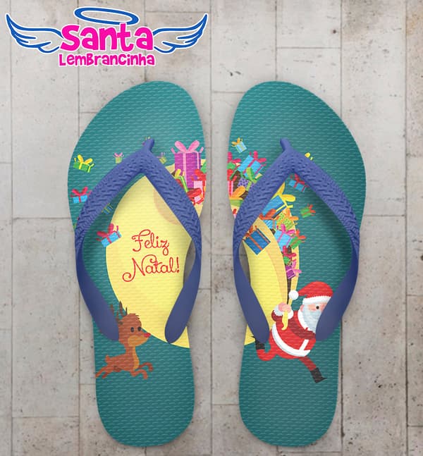 Chinelo Natal Papai Noel com Saco de Presente Personalizado COD 5692