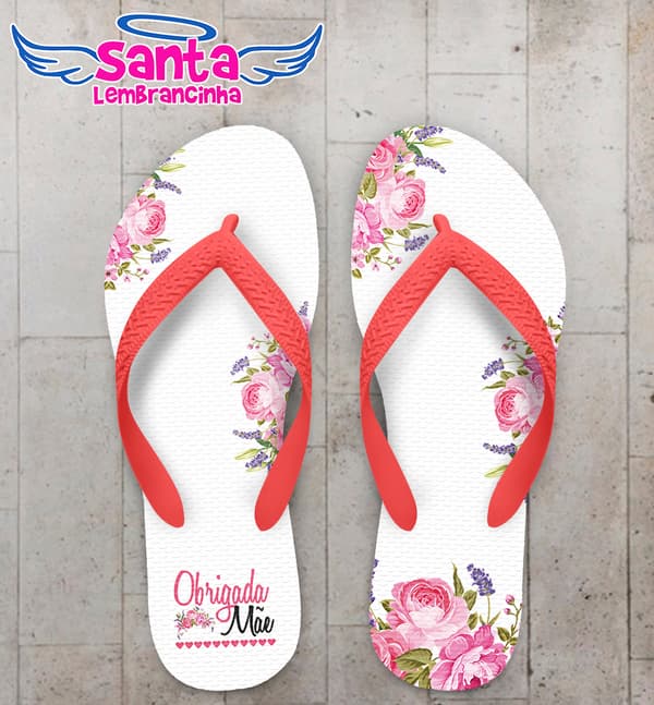 Chinelo Dia das Mães Fundo Branco com Flores Personalizado COD 5628